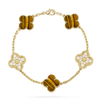 [LUXE NOBLE] CLOVER 5 MOTIFS TIGER EYE BRACELET COLLECTION