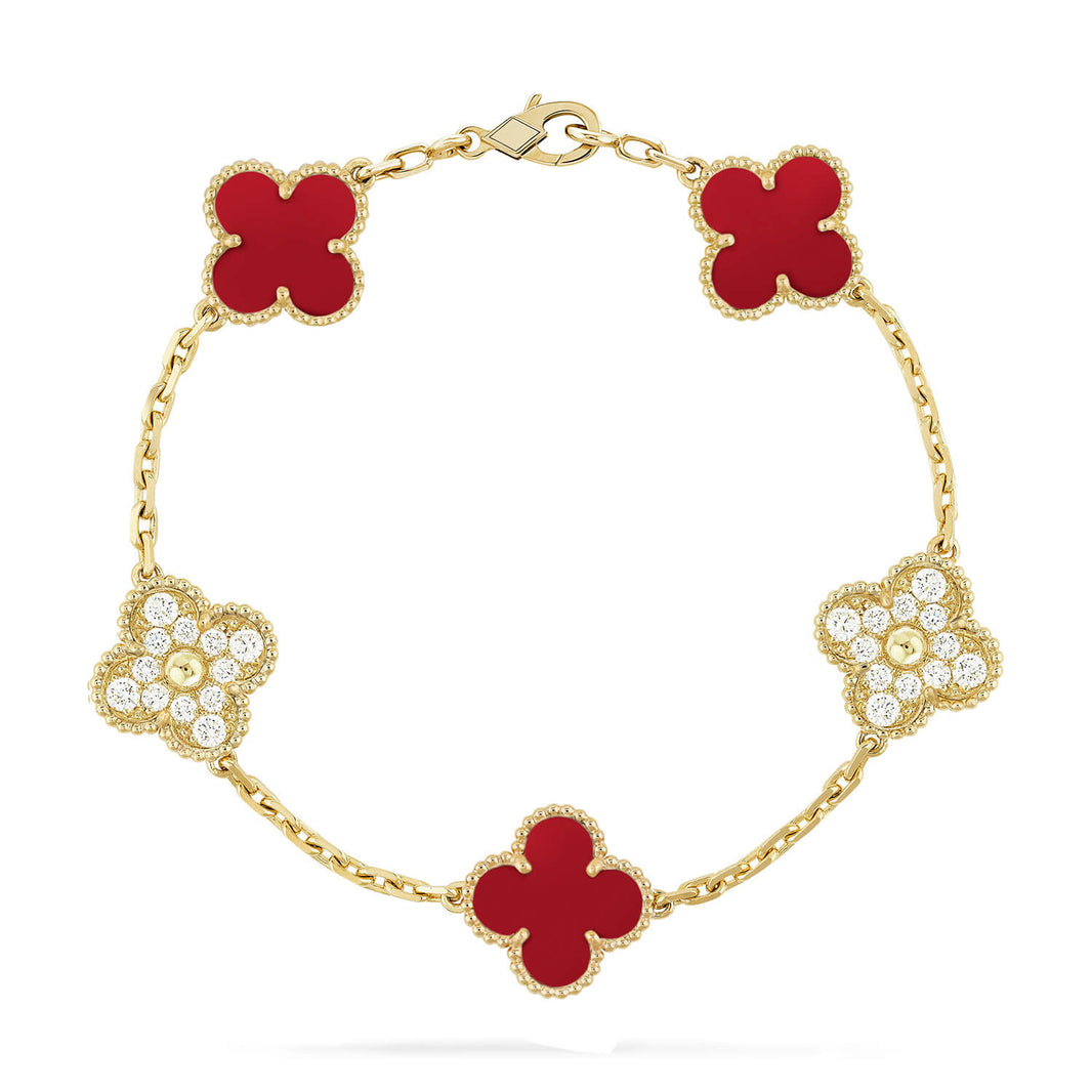 [LUXE NOBLE] CLOVER 5 MOTIF RED CORNELIAN BRACELET COLLECTION