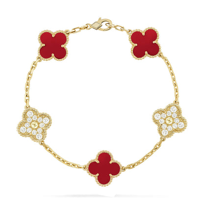 [LUXE NOBLE] CLOVER 5 MOTIF RED CORNELIAN BRACELET COLLECTION