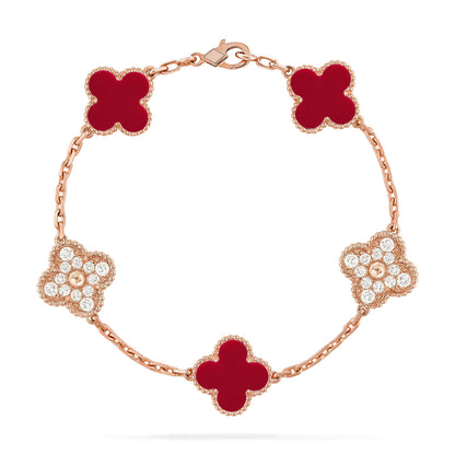 [LUXE NOBLE] CLOVER 5 MOTIF RED CORNELIAN BRACELET COLLECTION