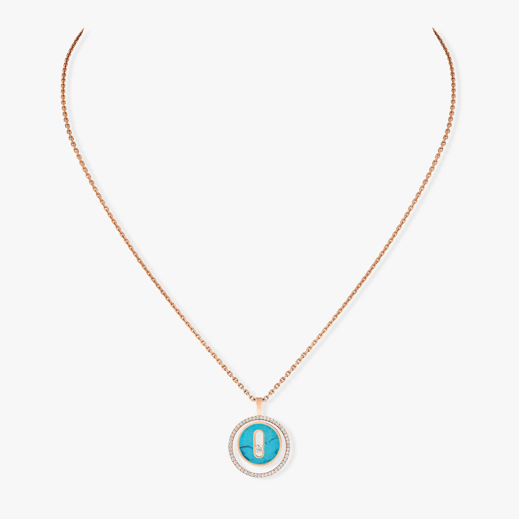 [LUXE]LUCKY MOVE 1 DIAMOND TURQUOISE PINK GOLD DIAMOND NECKLACE