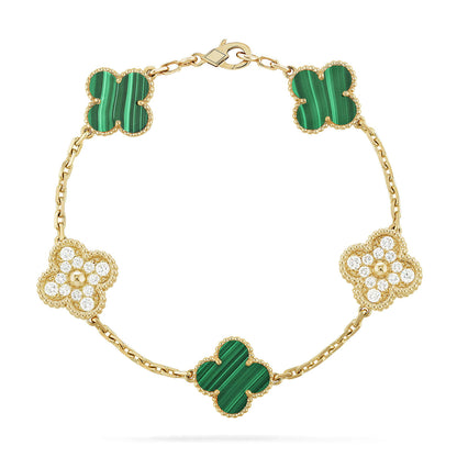 [LUXE NOBLE] CLOVER 5 MOTIF MALACHITE BRACELET COLLECTION