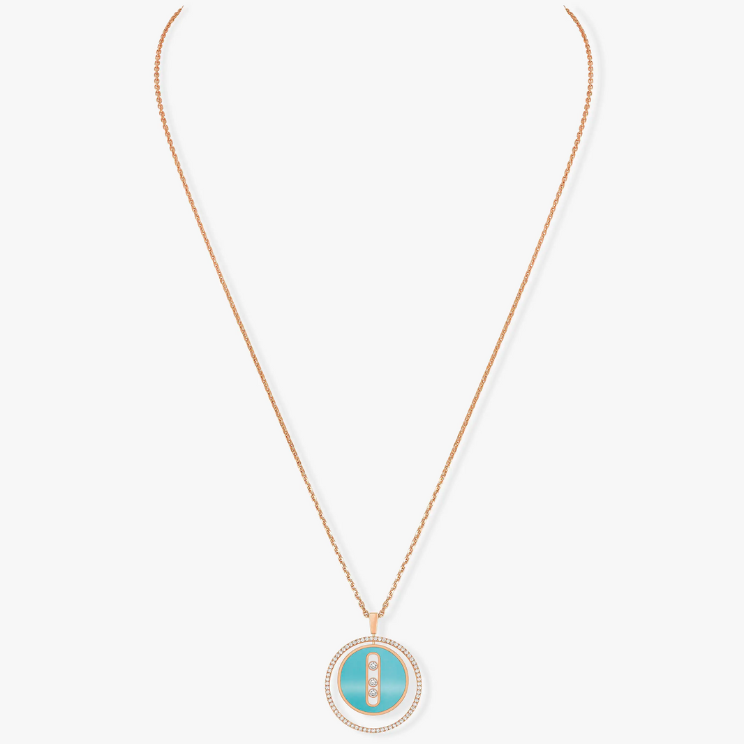 [LUXE]LUCKY MOVE 3 DIAMONDS TURQUOISE PINK GOLD DIAMOND NECKLACE