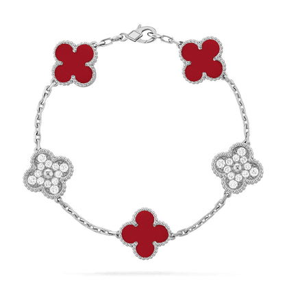 [LUXE NOBLE] CLOVER 5 MOTIF RED CORNELIAN BRACELET COLLECTION