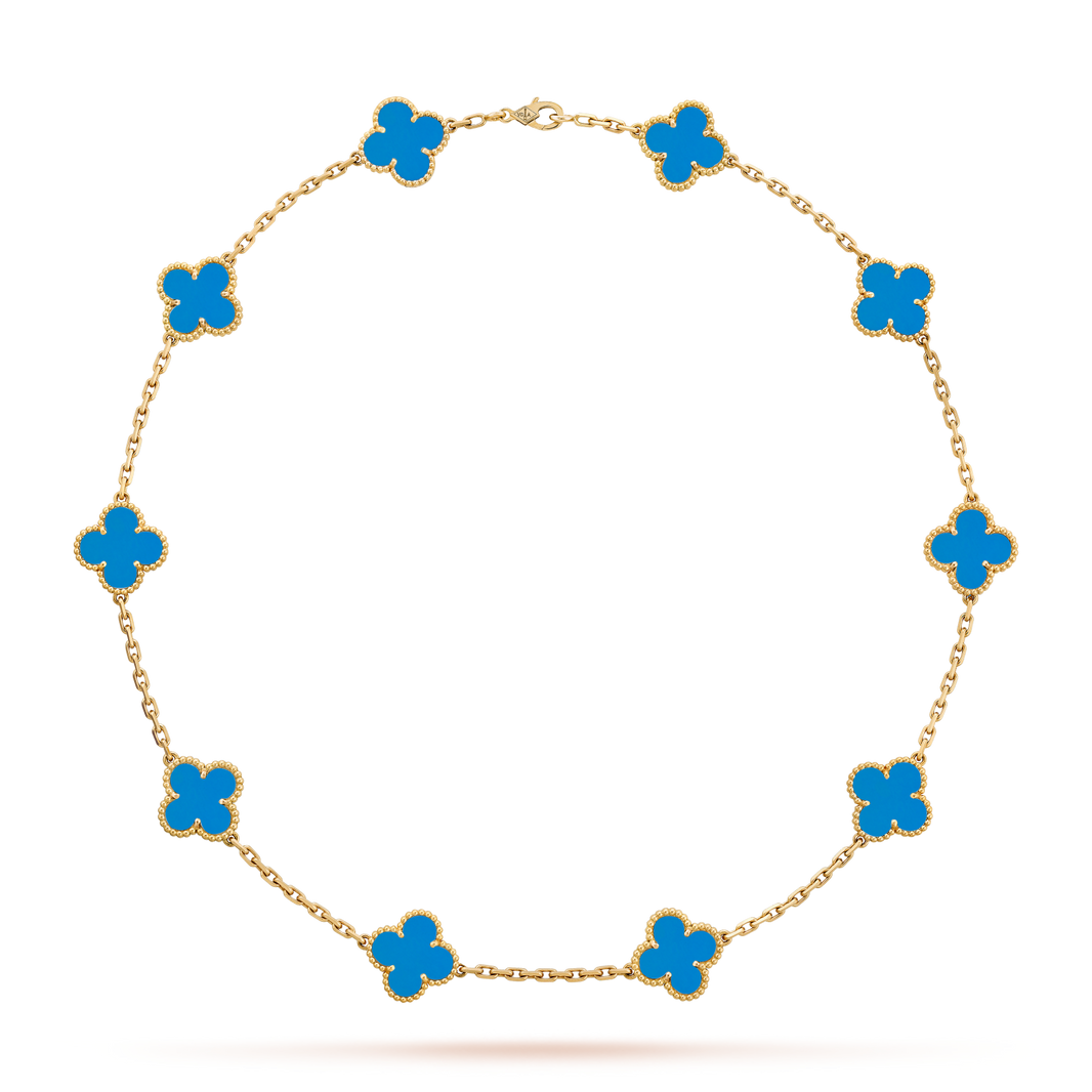 [LUXE NOBLE]CLOVER 10 MOTIFS BLUE AGATE NECKLACE