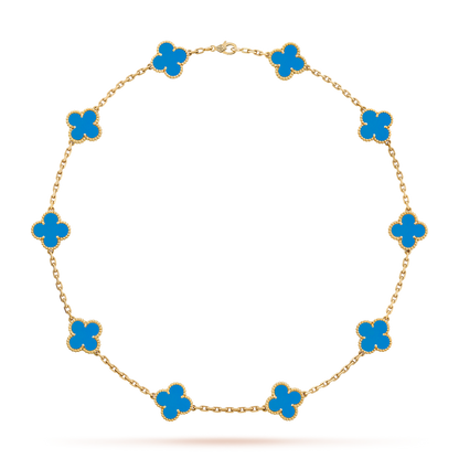 [LUXE NOBLE]CLOVER 10 MOTIFS BLUE AGATE NECKLACE