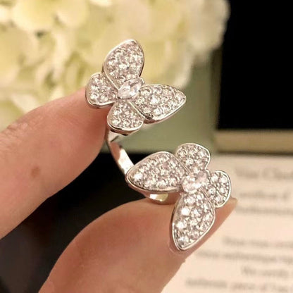 [LUXE NOBLE]TWIN SILVER BUTTERFLY DIAMOND RING