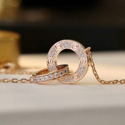 [LUXE NOBLE]LOVE 7.6MM NECKLACE ROSE GOLD AND SILVER  FULL DIAMOND
