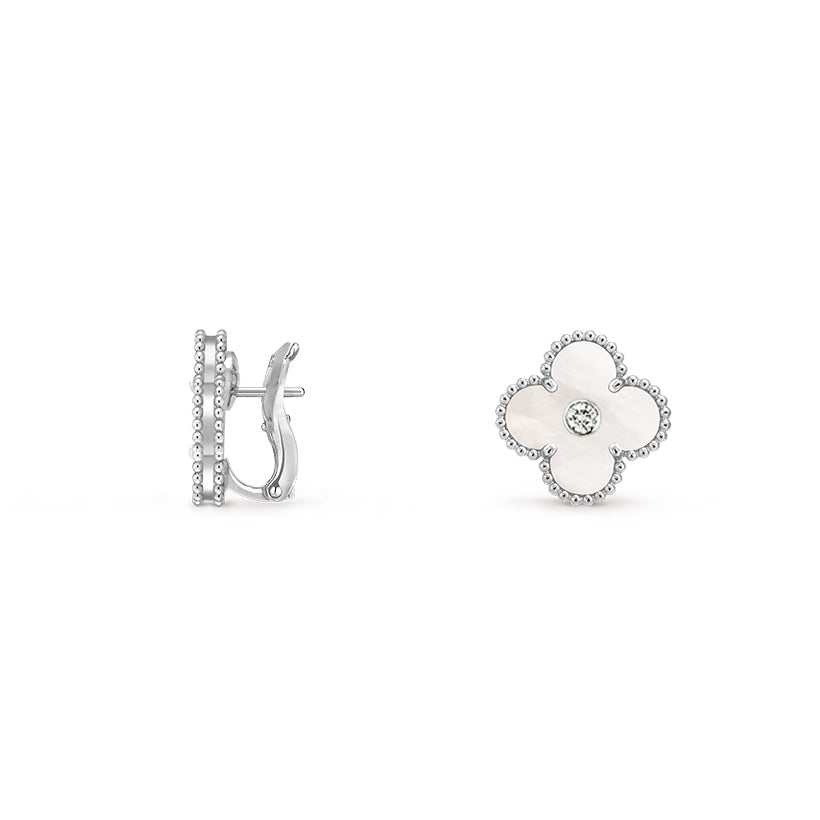 [LUXE NOBLE]CLOVER SILVER 15MM MOP DIAMOND EARRINGS COLLECTION