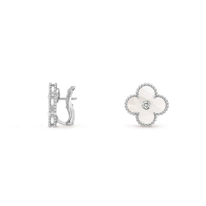 [LUXE NOBLE]CLOVER SILVER 15MM MOP DIAMOND EARRINGS COLLECTION
