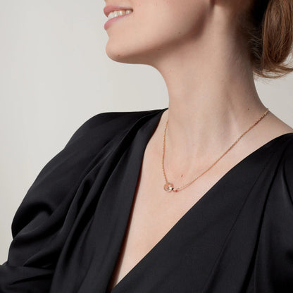 [Luxe Jewelry]LOVE DOUBLE RING HALF DIAMOND NECKLACE