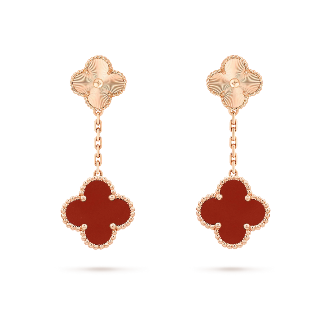 [LUXE NOBLE]CLOVER 2 MOTIF  LASER CARNELIAN EARRINGS