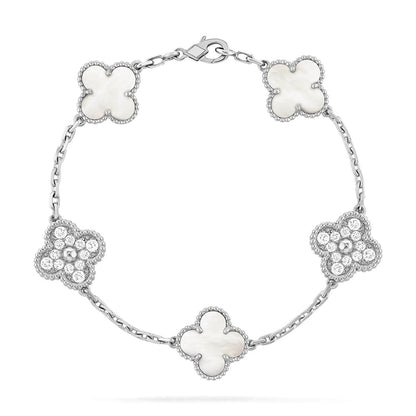 [LUXE NOBLE]CLOVER WHITE PEARL MOP 5 MOTIF BRACELET COLLECTION