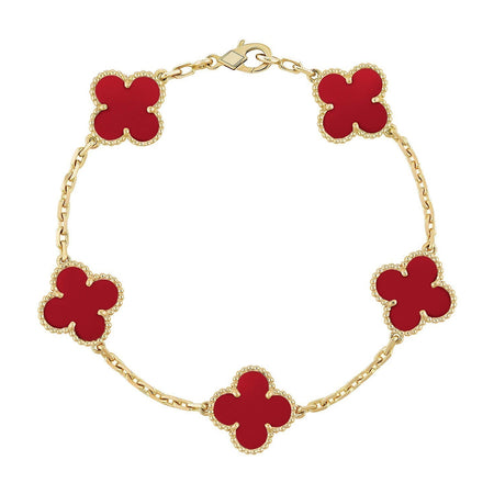 [LUXE NOBLE] CLOVER 5 MOTIF RED CORNELIAN BRACELET COLLECTION