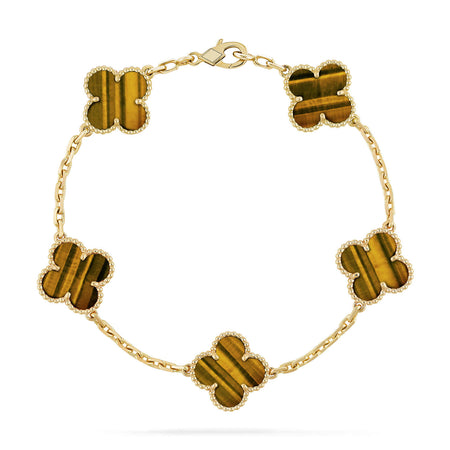 [LUXE NOBLE] CLOVER 5 MOTIFS TIGER EYE BRACELET COLLECTION