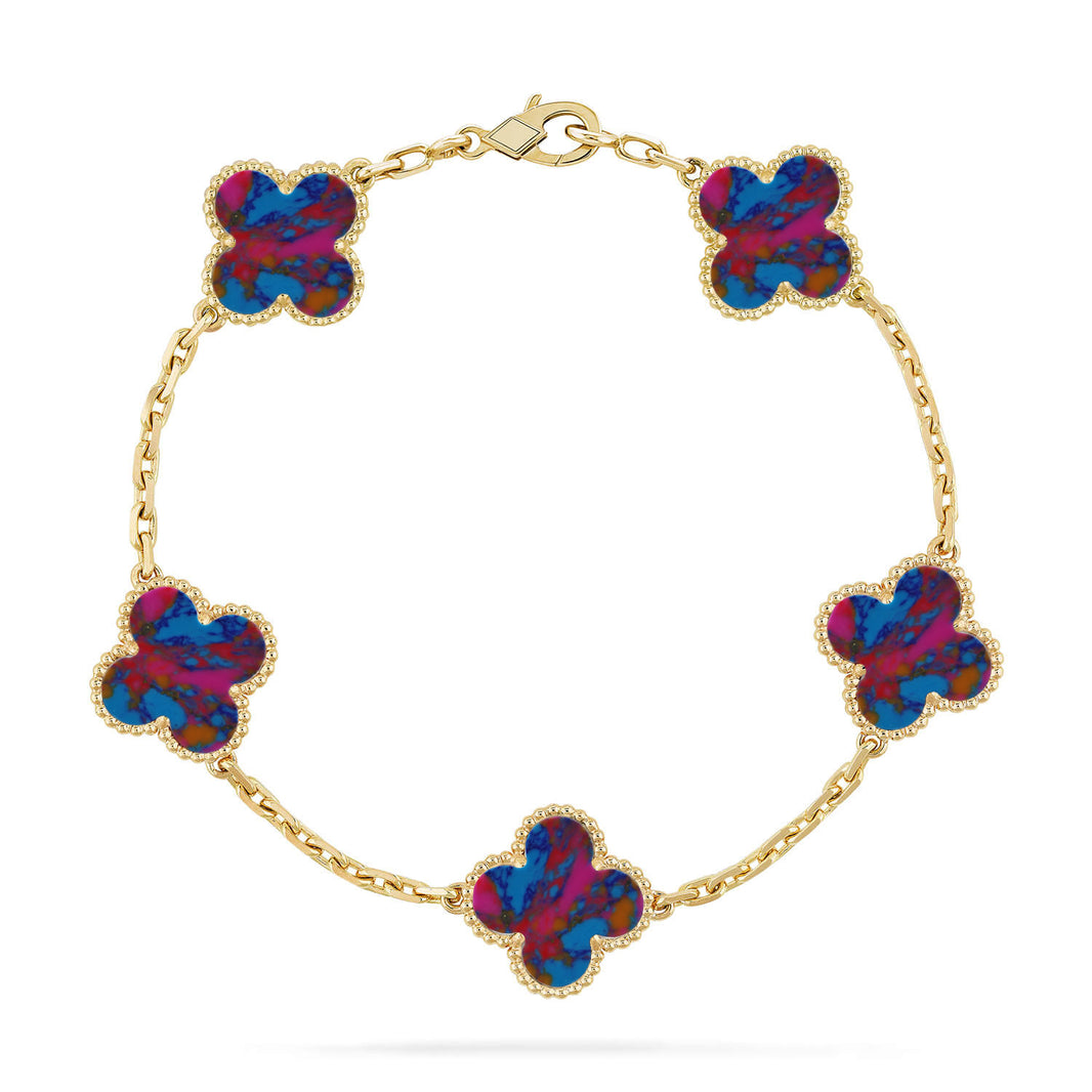 [LUXE NOBLE]CLOVER 5 MOTIF COLOR GEMSTONES BRACELET COLLECTION