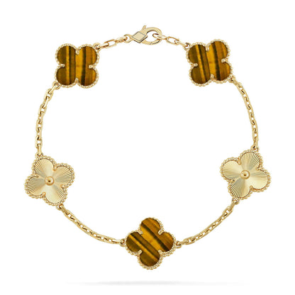 [LUXE NOBLE] CLOVER 5 MOTIFS TIGER EYE BRACELET COLLECTION