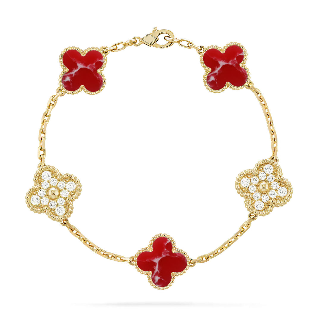 [LUXE NOBLE]CLOVER 5 MOTIF RED PATTERN BRACELET COLLECTION