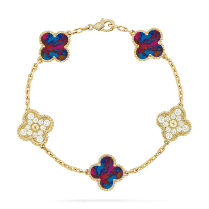 [LUXE NOBLE]CLOVER 5 MOTIF COLOR GEMSTONES BRACELET COLLECTION