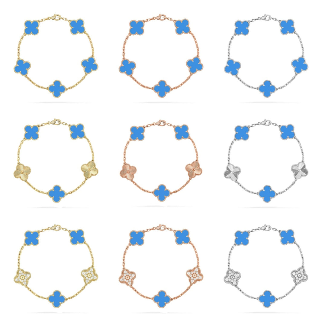 [LUXE NOBLE] CLOVER 5 MOTIF BLUE AGATE BRACELET COLLECTION