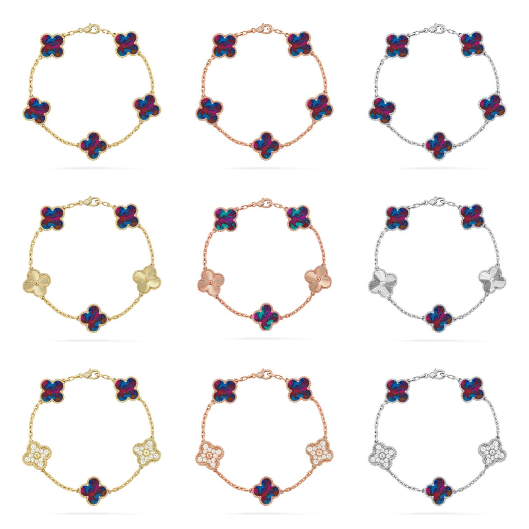 [LUXE NOBLE]CLOVER 5 MOTIF COLOR GEMSTONES BRACELET COLLECTION