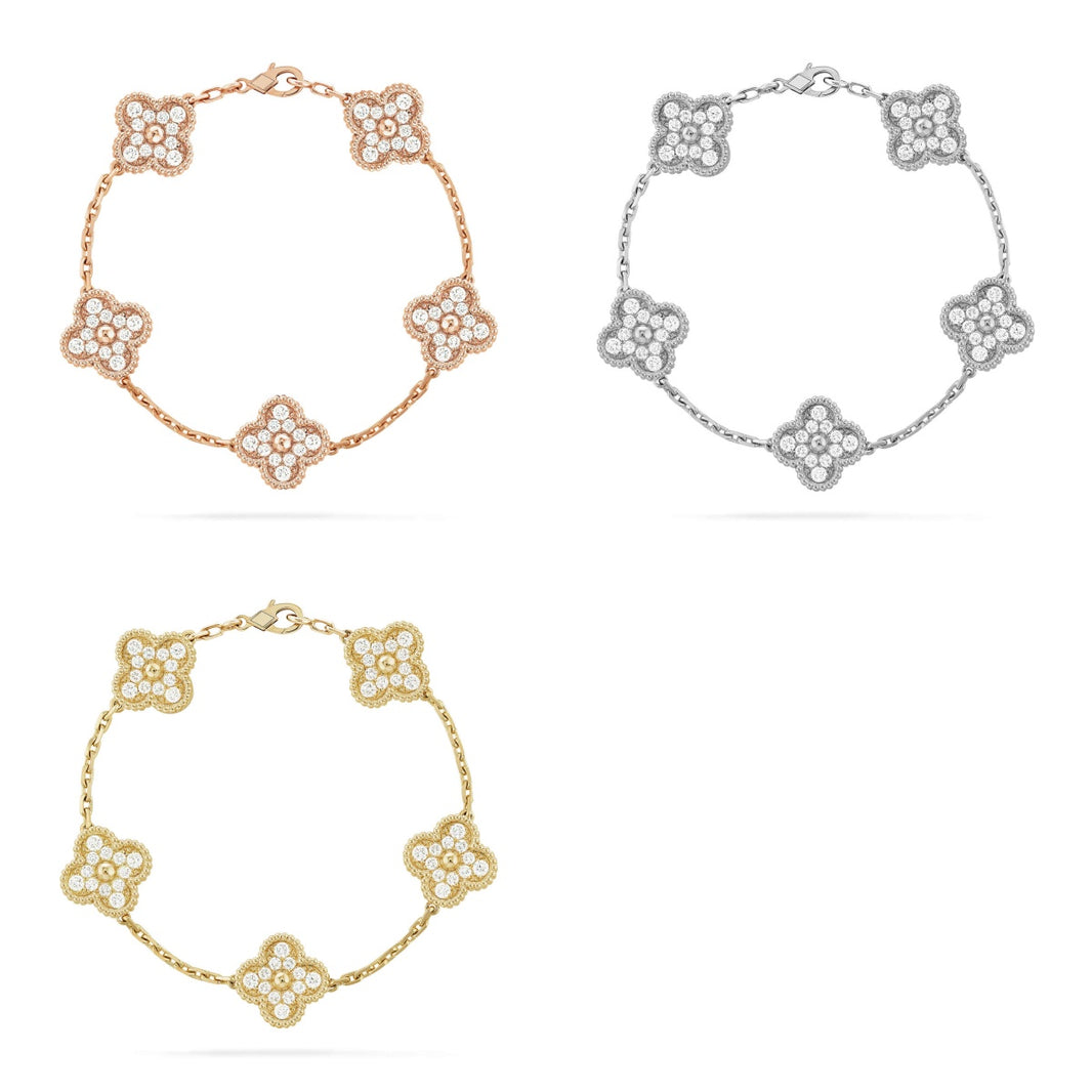 [LUXE NOBLE] CLOVER 5 MOTIF FULL DIAMOND BRACELET COLLECTION