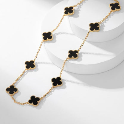 [LUXE NOBLE]CLOVER 10 MOTIFS ONYX NECKLACE