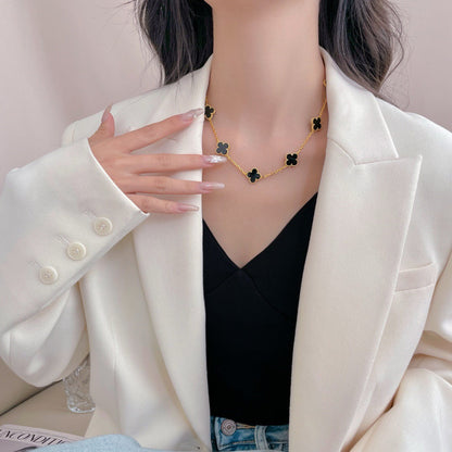 [LUXE NOBLE]CLOVER 10 MOTIFS ONYX NECKLACE