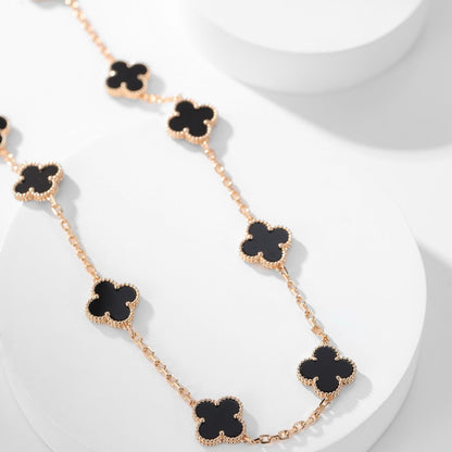 [LUXE NOBLE]CLOVER 10 MOTIFS ONYX NECKLACE