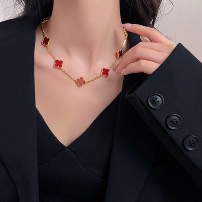[LUXE NOBLE]CLOVER 10 MOTIFS CARNELIAN NECKLACE