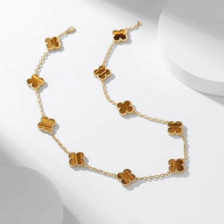 [LUXE NOBLE] CLOVER 10 MOTIFS TIGER EYE HALSKETTE