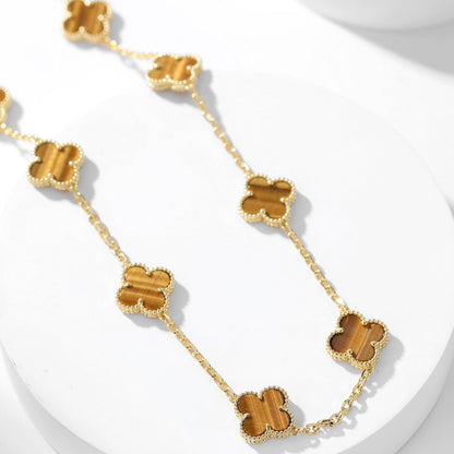 [LUXE NOBLE] CLOVER 10 MOTIFS TIGER EYE HALSKETTE