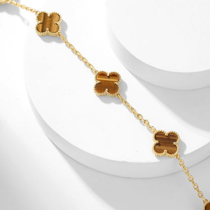 [LUXE NOBLE] CLOVER 10 MOTIFS TIGER EYE HALSKETTE