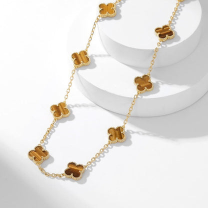 [LUXE NOBLE] CLOVER 10 MOTIFS TIGER EYE HALSKETTE