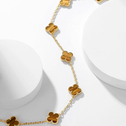 [LUXE NOBLE] CLOVER 10 MOTIFS TIGER EYE HALSKETTE