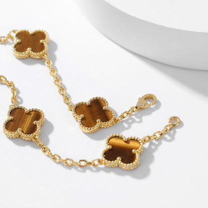 [LUXE NOBLE] CLOVER 10 MOTIFS TIGER EYE HALSKETTE