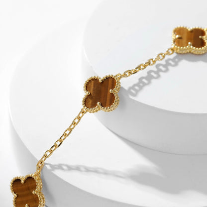 [LUXE NOBLE] CLOVER 10 MOTIFS TIGER EYE HALSKETTE