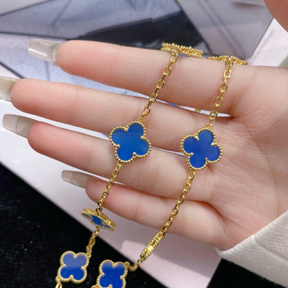 [LUXE NOBLE]CLOVER 10 MOTIFS BLUE AGATE NECKLACE