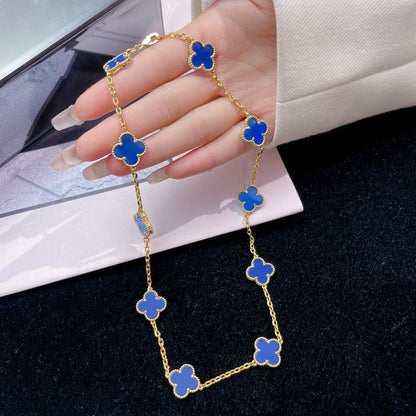 [LUXE NOBLE]CLOVER 10 MOTIFS BLUE AGATE NECKLACE