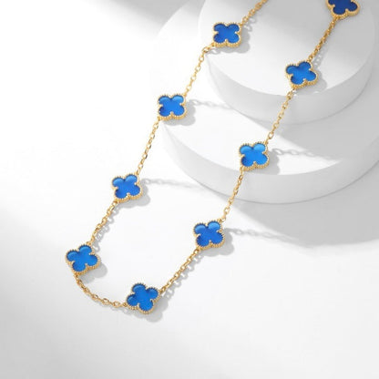 [LUXE NOBLE]CLOVER 10 MOTIFS BLUE AGATE NECKLACE