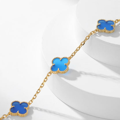 [LUXE NOBLE]CLOVER 10 MOTIFS BLUE AGATE NECKLACE