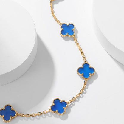 [LUXE NOBLE]CLOVER 10 MOTIFS BLUE AGATE NECKLACE