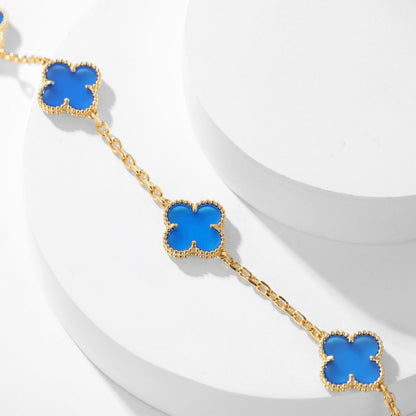 [LUXE NOBLE]CLOVER 10 MOTIFS BLUE AGATE NECKLACE