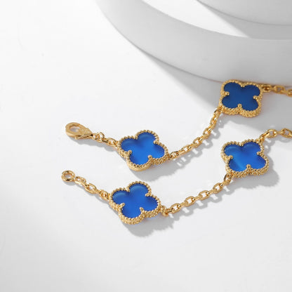 [LUXE NOBLE]CLOVER 10 MOTIFS BLUE AGATE NECKLACE