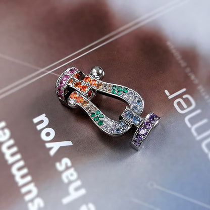 [LUXE NOBLE] FORC Großes Hufeisen-Armband mit farbigen Diamanten, Silber