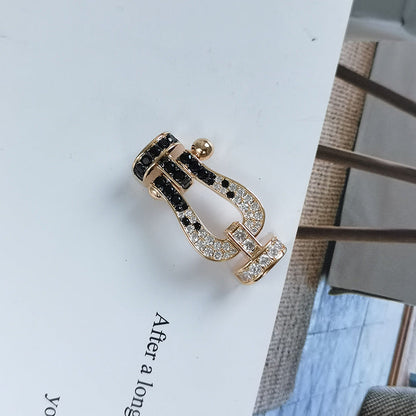 [LUXE NOBLE] FORCE Großes Hufeisen Schwarz Weiß Diamantarmband Roségold