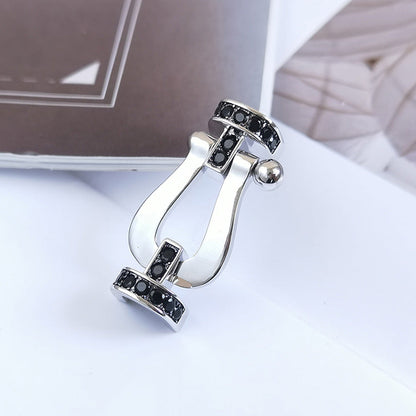 [LUXE NOBLE] FORCE Großes Hufeisen Schwarzes Diamantarmband Silber