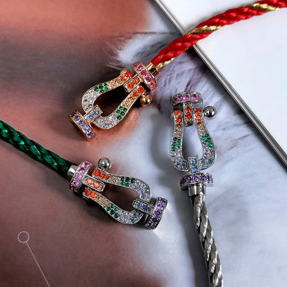 [LUXE NOBLE] FORC Großes Hufeisen-Armband mit farbigen Diamanten, Silber