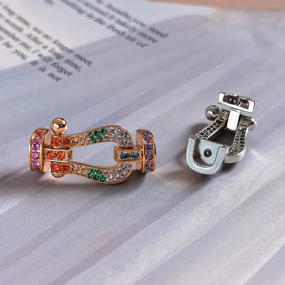 [LUXE NOBLE] FORC Großes Hufeisen-Armband mit farbigen Diamanten, Silber