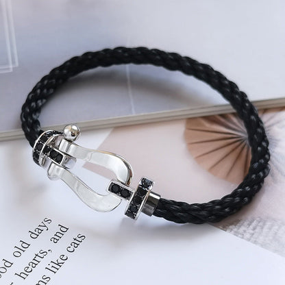 [LUXE NOBLE] FORCE Großes Hufeisen Schwarzes Diamantarmband Silber